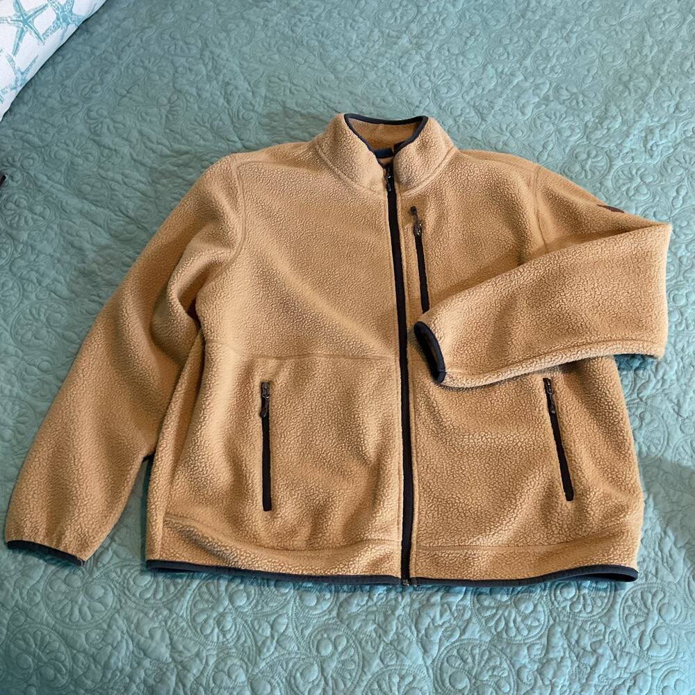 Free Country Mens Fleece Zip Up Jacket Beige Brown XXL